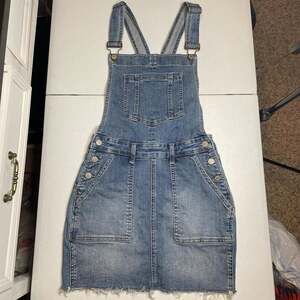Judy Blue Denim Overall Dress Skirt, Light Wash, Distressed Hem, Size Small